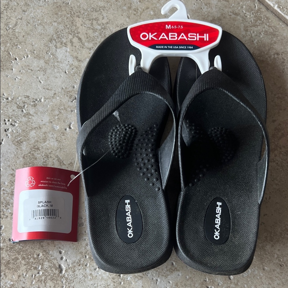 Okabashi Black Spa Flip Flops - Splash - M 6.5-7.5 - NWT